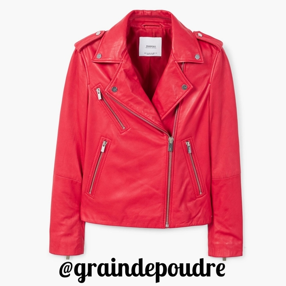 Mango Fire Engine Red Leather Motorcycle Jacket S - Picture 5 of 10